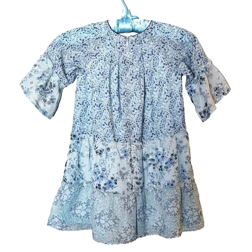 Charabia Cotton Children’s Dress Blue Floral Size 6A - Picture 2 of 6